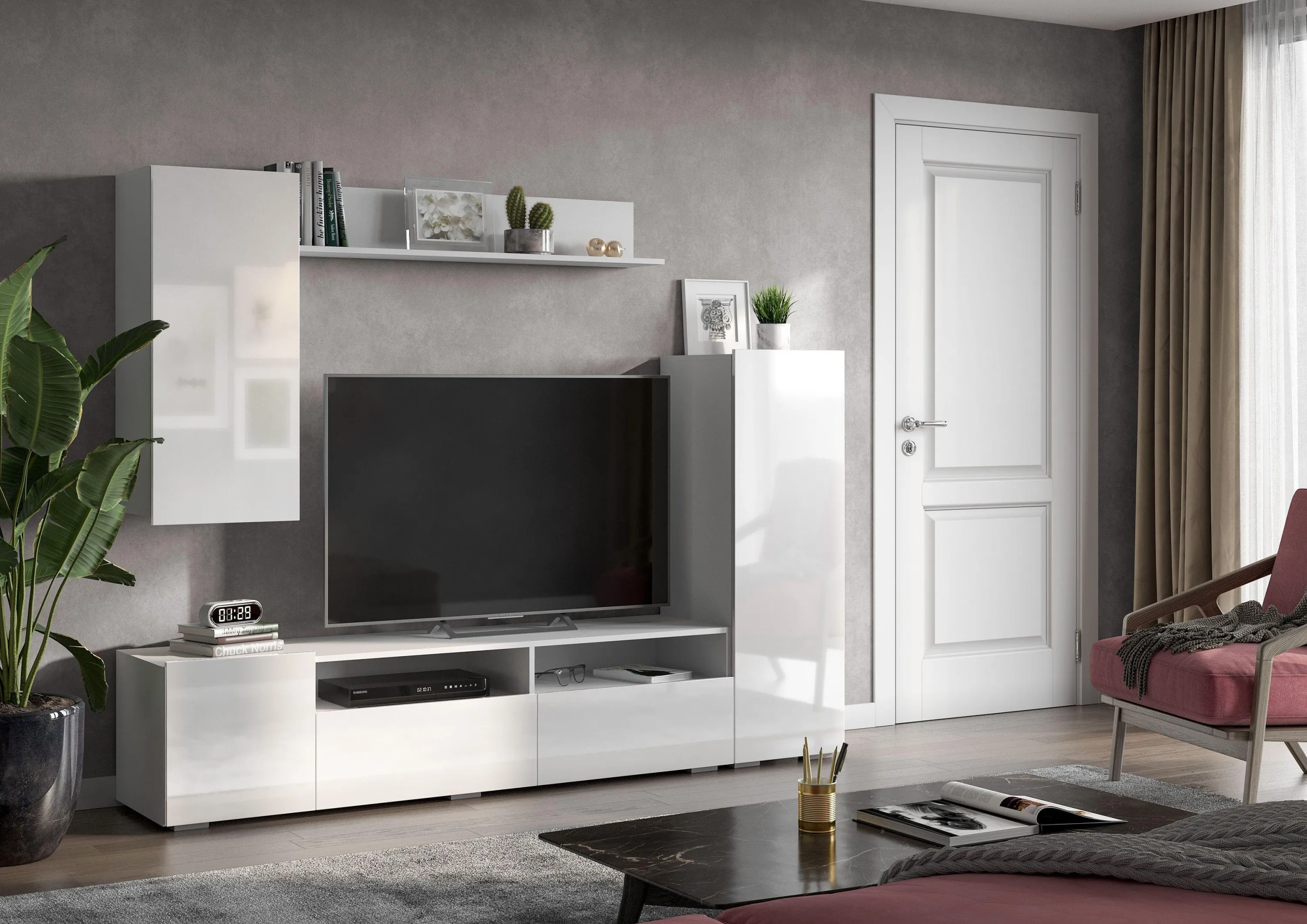 Гостиная Аннели Белый глянец/белый 210 см