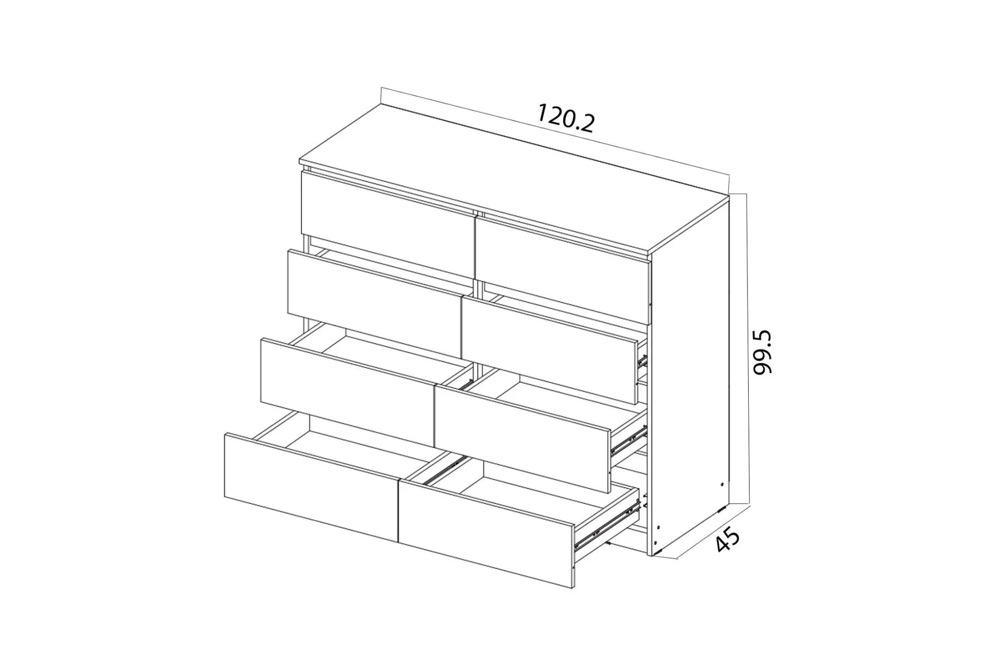 Комод «Челси» 8 ящиков Белый глянец/белый (ШхВхГ) 1202х995х450 мм