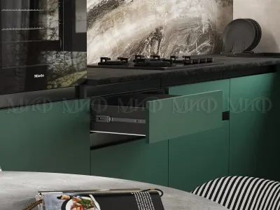 Кухня "Техно-6" Угловая 3.0 м*1.8 м Графит/ Браш Мени Грин Кухня "Техно-6" Угловая 3.0 м*1.8 м Графит/ Браш Мени Грин
