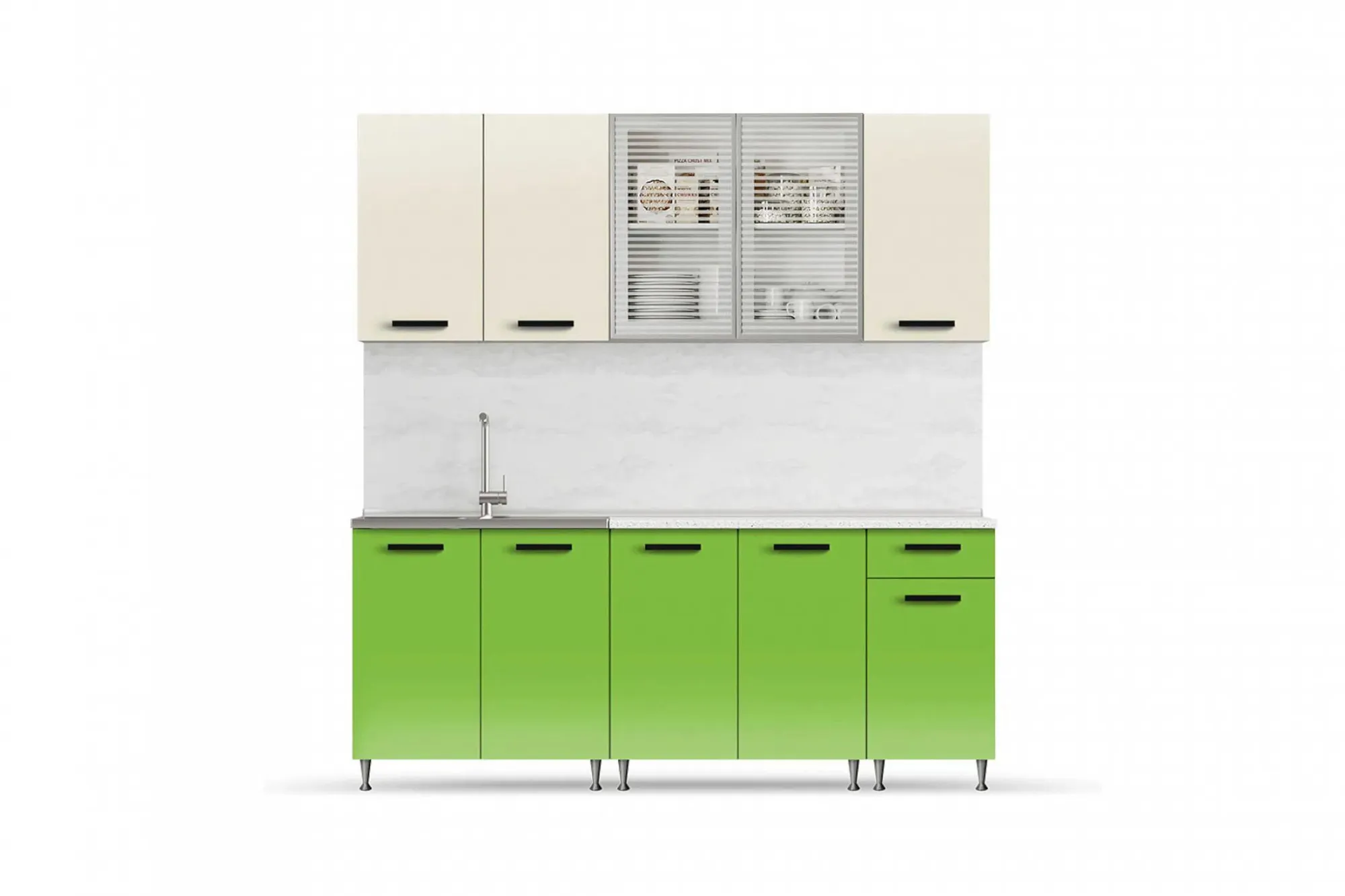 Кухня «Рио-1» 2 м (Бежевый/олива)