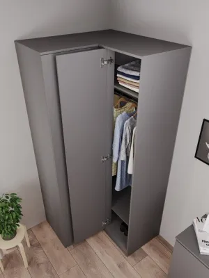 Шкаф угловой прямой «Челси» Графит/графит (ШхВхГ) 950х2022х950 мм