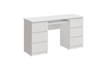Стол письменный «Челси» 6 ящиков Белый глянец/белый (ШхВхГ) 1386х768х490 мм