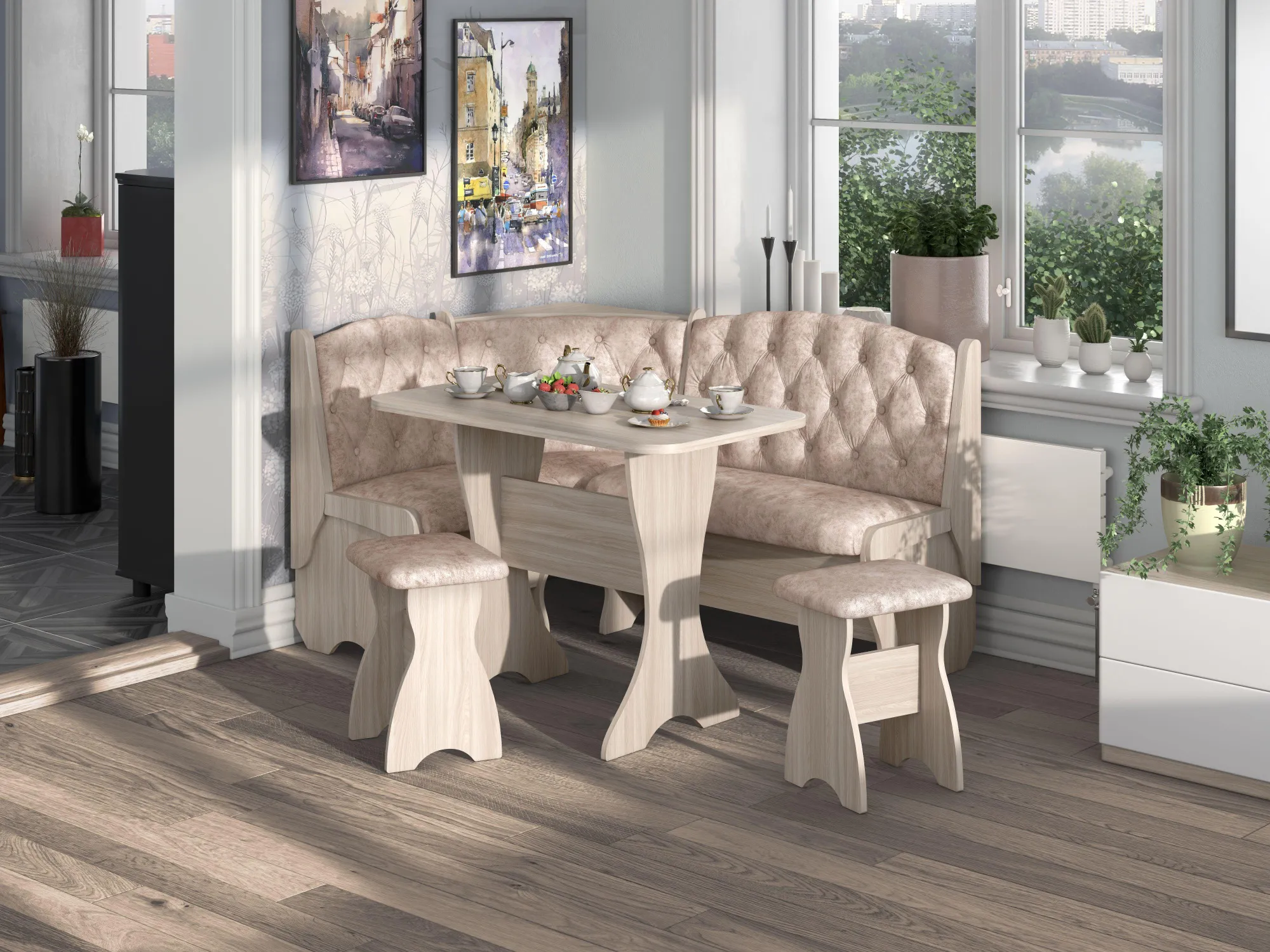 Кухонный уголок «Орхидея ЛЮКС» Ясень/Латте (ШхВхГ) 1500х850х1100 мм