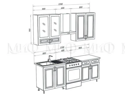 Кухня «Констанция» Белый/Ультрамарин синий 1.6 (900) метра Компоновка №2