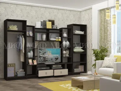 Гостиная «Венеция» Дуб беленый/Дуб венге (ШхВхГ) 3400x2200x530 мм