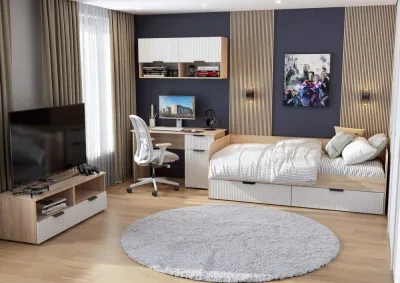 Кровать Норд КРД03-90 Софт пломбир Line/дуб сонома 90 см