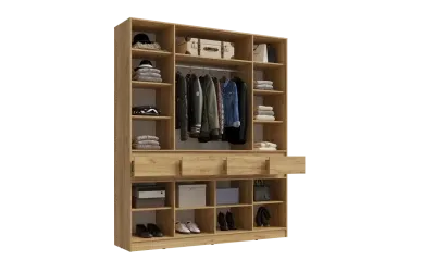 Прихожая Роджина Шкаф 4-х ств. Дуб крафт/Белый глянец 200 см