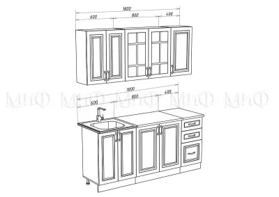 Кухня «Констанция» 1.8 метра Белый матовый/Джинс Компоновка №3