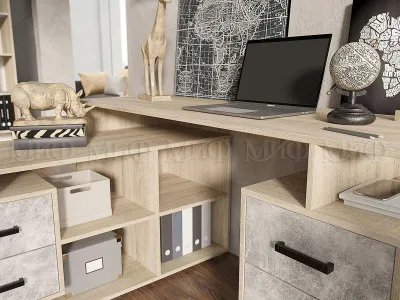 Стол компьютерный «Неаполь-1» Угловой Дуб сонома/Бетон светлый (Ш*Г) 1500х1200 мм