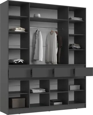 Прихожая Роджина Шкаф 4-х ств. Графит/дуб крафт белый 200 см