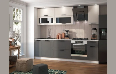 Кухня «Монако» 2 метра Белый софт/Графит софт Компоновка №2