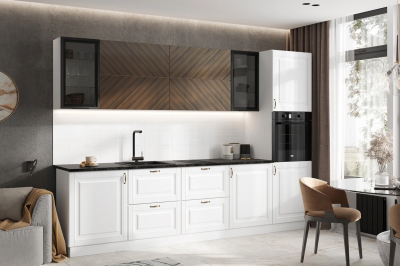 Кухня «Престиж» 3 метра компоновка №1 Браш Вайт/Орех Прайм