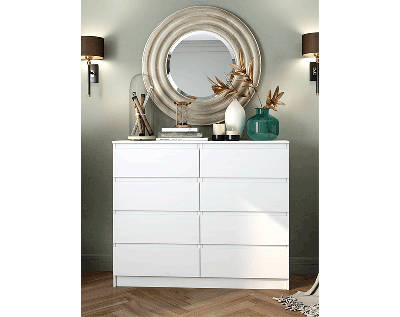Комод «Челси» 8 ящиков Белый глянец/белый (ШхВхГ) 1202х995х450 мм