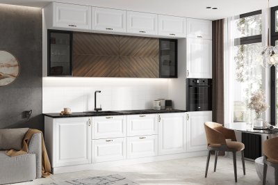 Кухня «Престиж» 3 метра компоновка №2 Браш Вайт/Орех Прайм