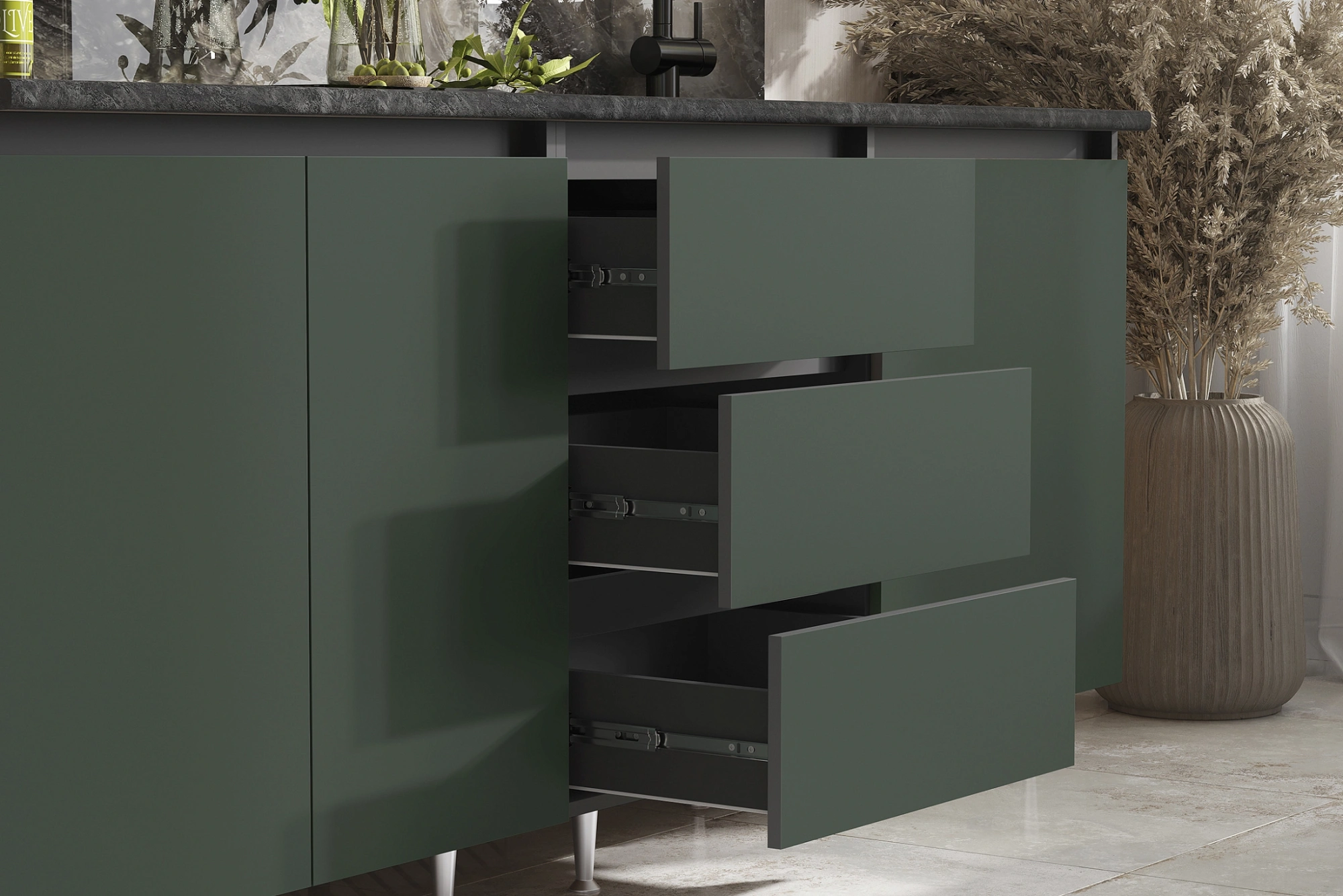 Кухня «Челси» Изумрудный/Графит/Кастило 2 метра компоновка №2