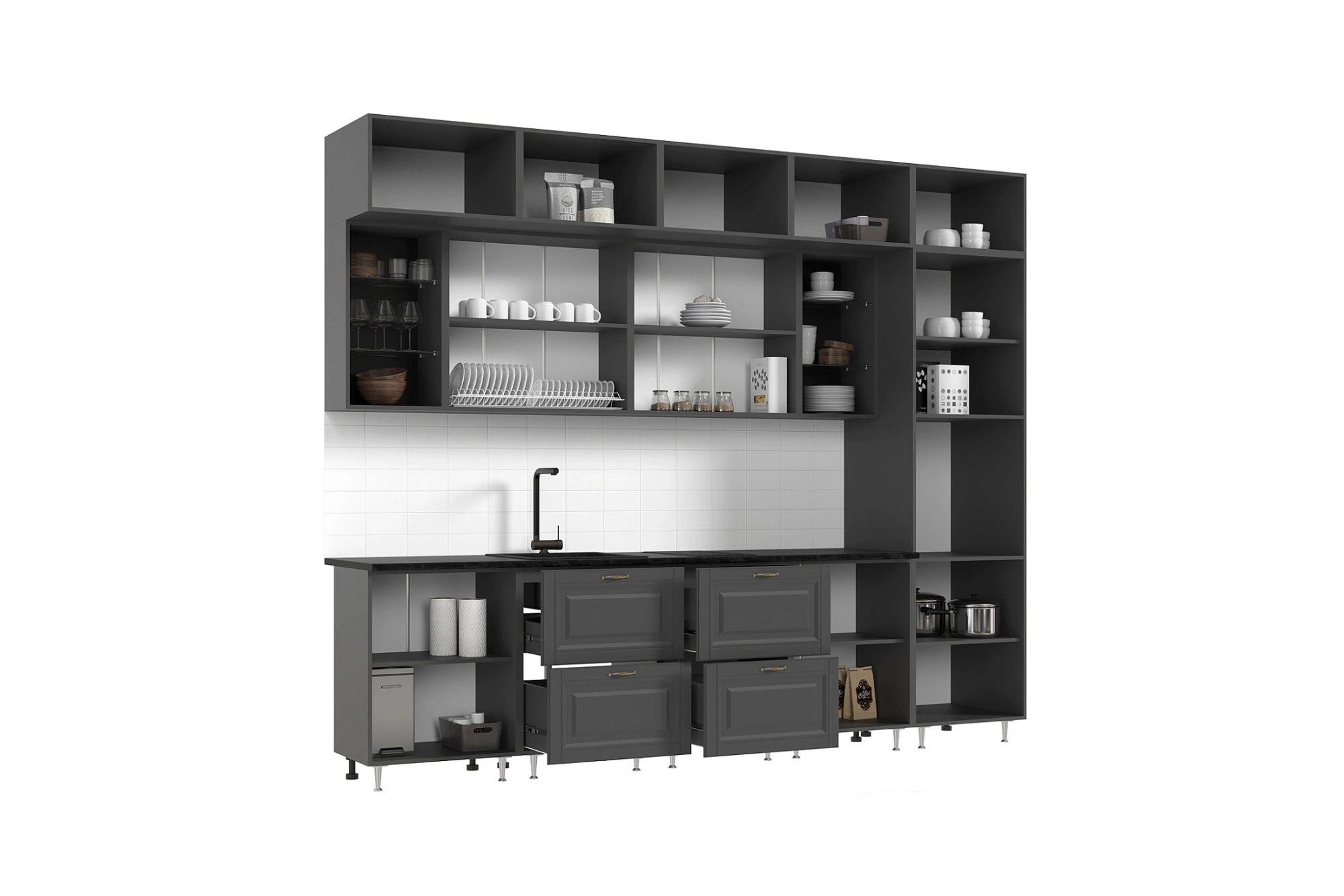 Кухня «Престиж» 3 метра компоновка №2 Графит Софт/Орех Прайм