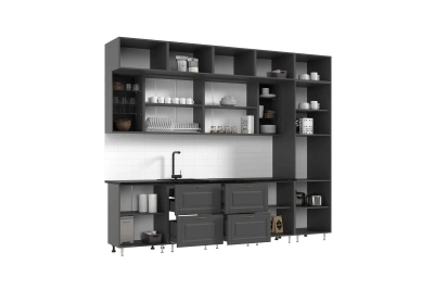 Кухня «Престиж» 3 метра компоновка №2 Графит Софт/Орех Прайм