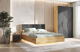 Спальня Ирис Дуб крафт/Браш Графит Спальня Ирис Дуб крафт/Браш Графит