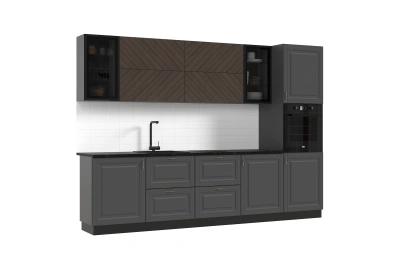 Кухня «Престиж» 3 метра компоновка №1 Графит Софт/Орех Прайм