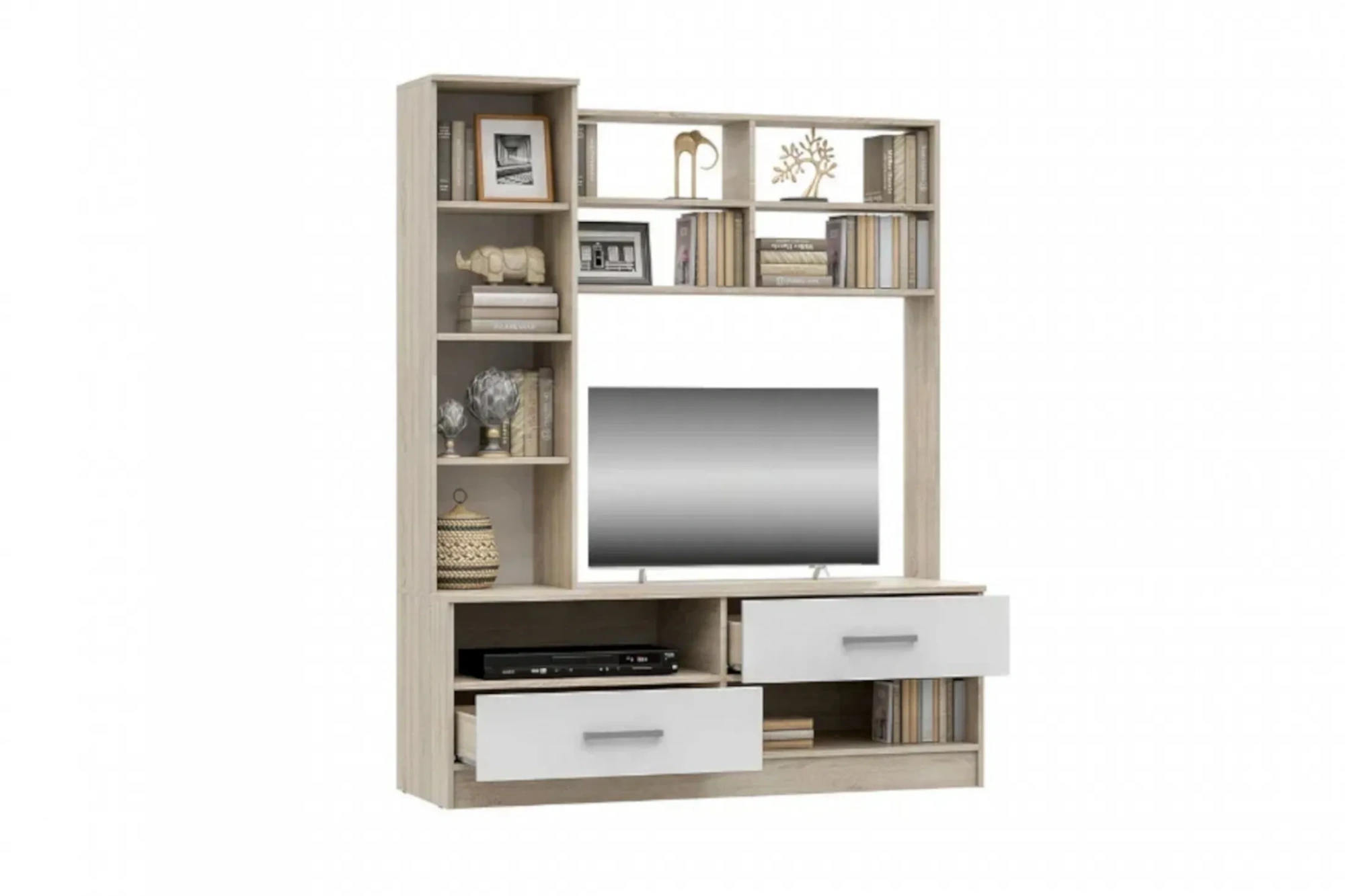 Гостиная «Мартина» Центр. секция Белый глянец/Сонома (ШхВхГ) 1500х1892х520 мм