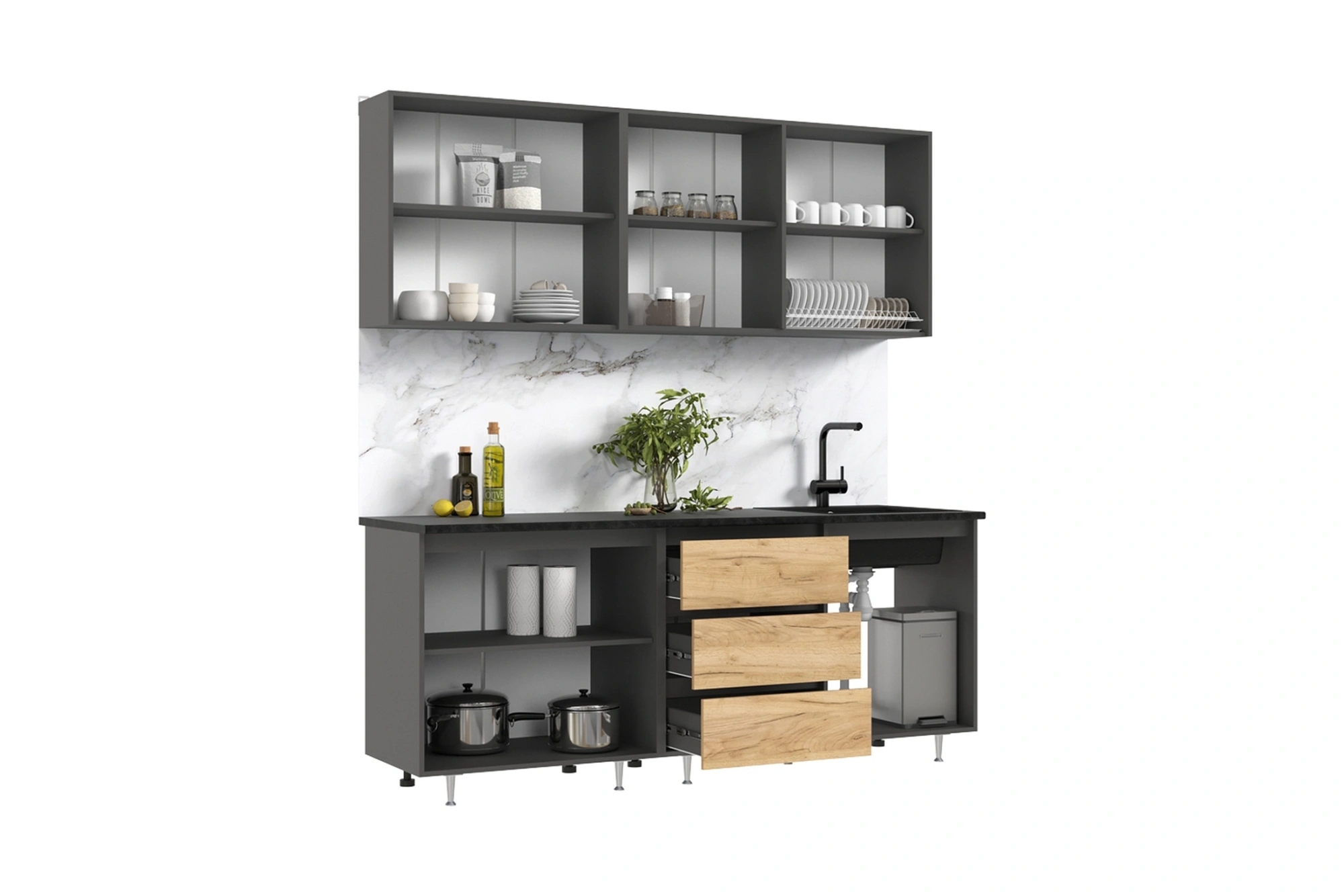 Кухня «Челси» Дуб крафт/Графит/Кастило 2 метра компоновка №2