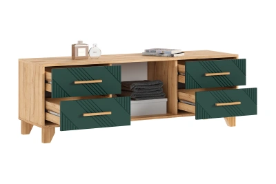 Тумба под ТВ «Ирис» Браш Мени Грин/Дуб крафт (ШхВхГ) 1502*542*426 мм
