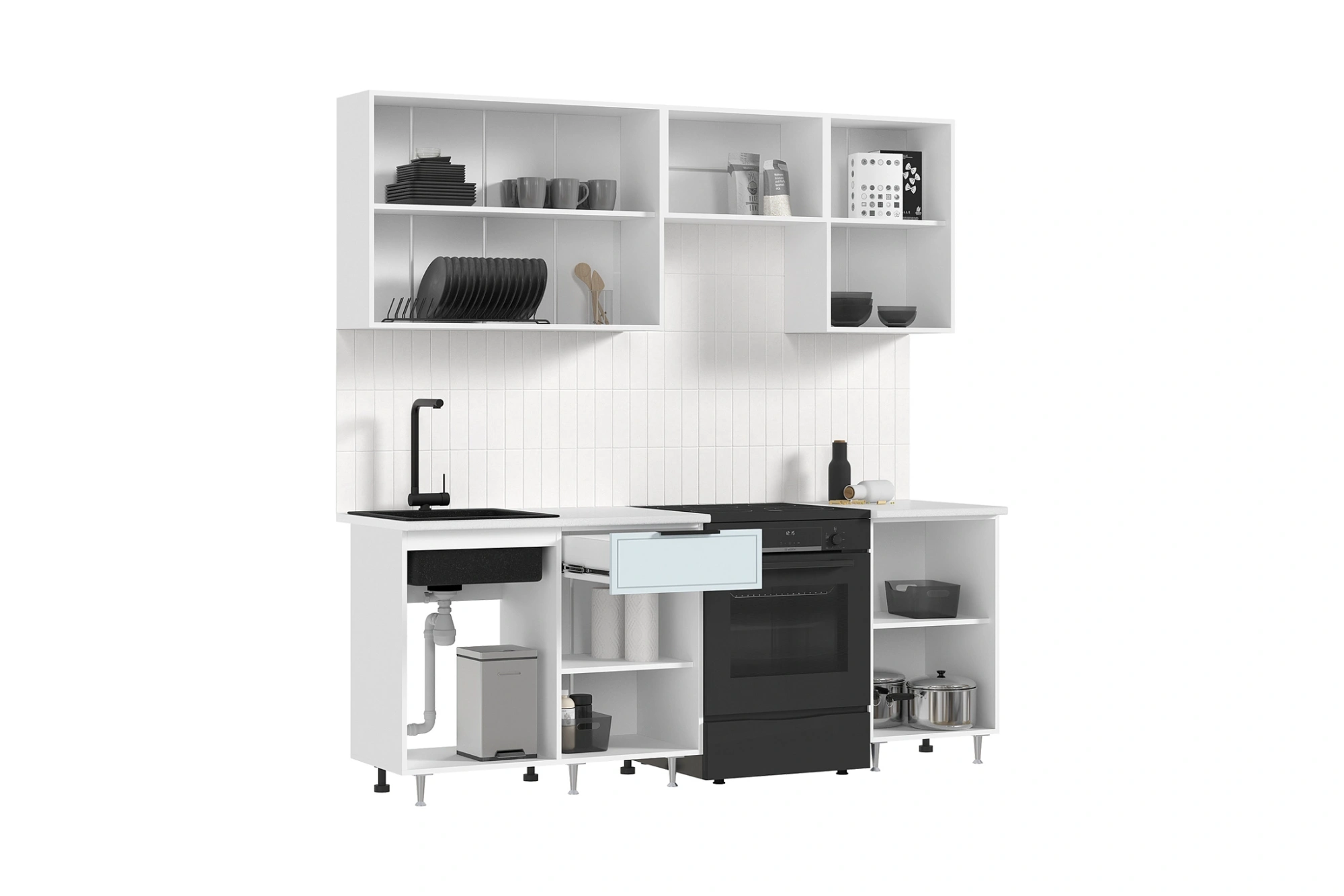 Кухня «Николь» Браш Деним Блю/Белый 2.1 м