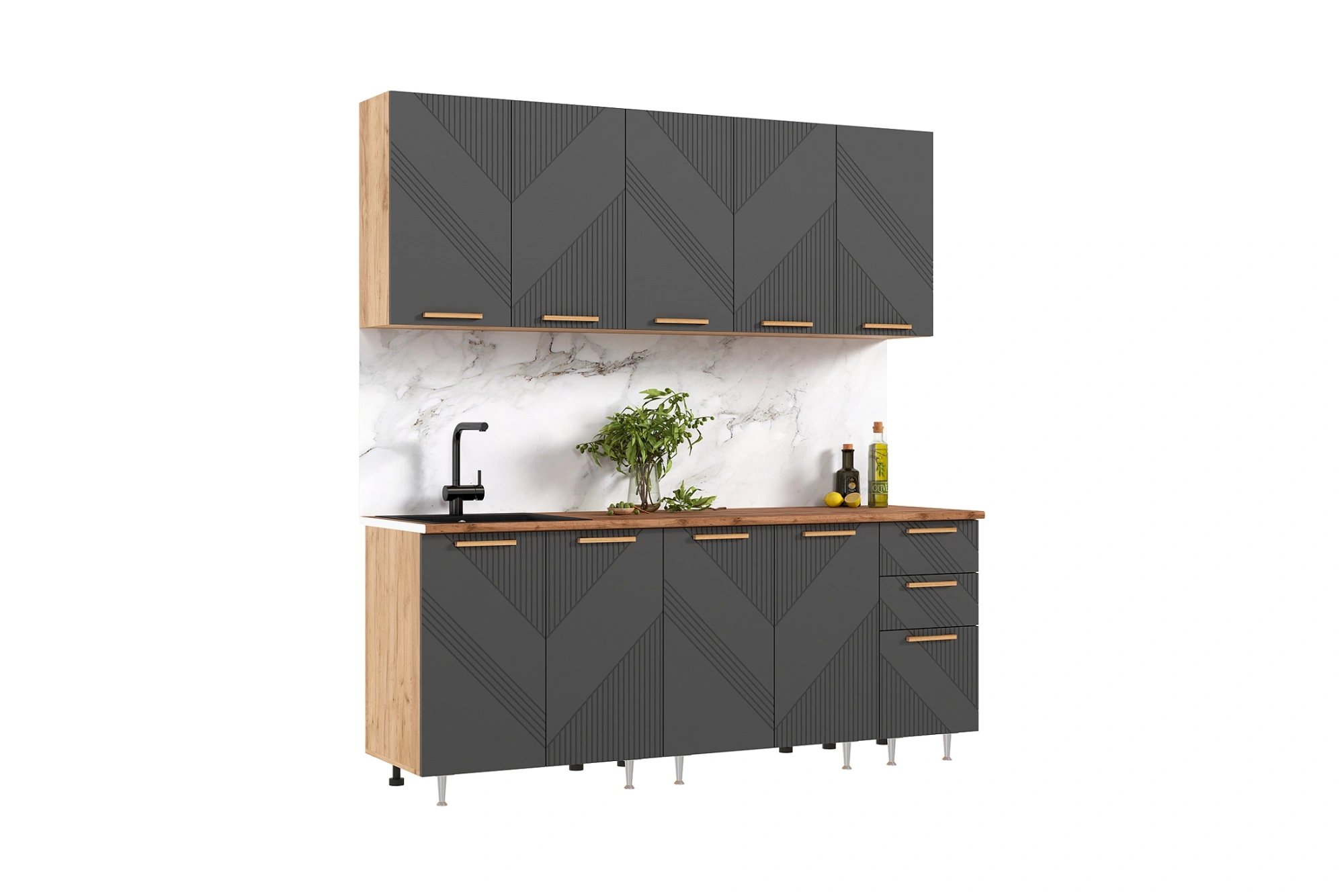 Кухня «Ирис» Браш Графит/Дуб крафт 2 метра