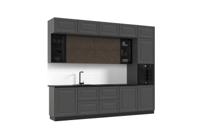 Кухня «Престиж» 3 метра компоновка №2 Графит Софт/Орех Прайм