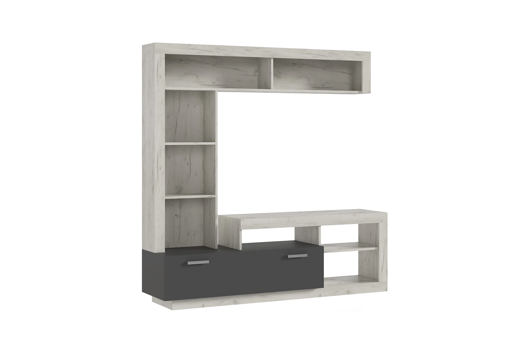 Гостиная «Ангара» Компановка №2 Графит/Дуб Крафт Белый (Ш*В*Г) 3189*2070*416 мм