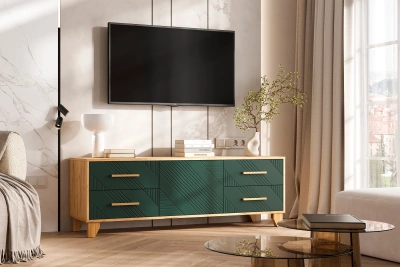 Тумба под ТВ «Ирис» Браш Мени Грин/Дуб крафт (ШхВхГ) 1502*542*426 мм