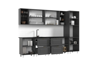 Кухня «Престиж» 3 метра компоновка №1 Графит Софт/Орех Прайм