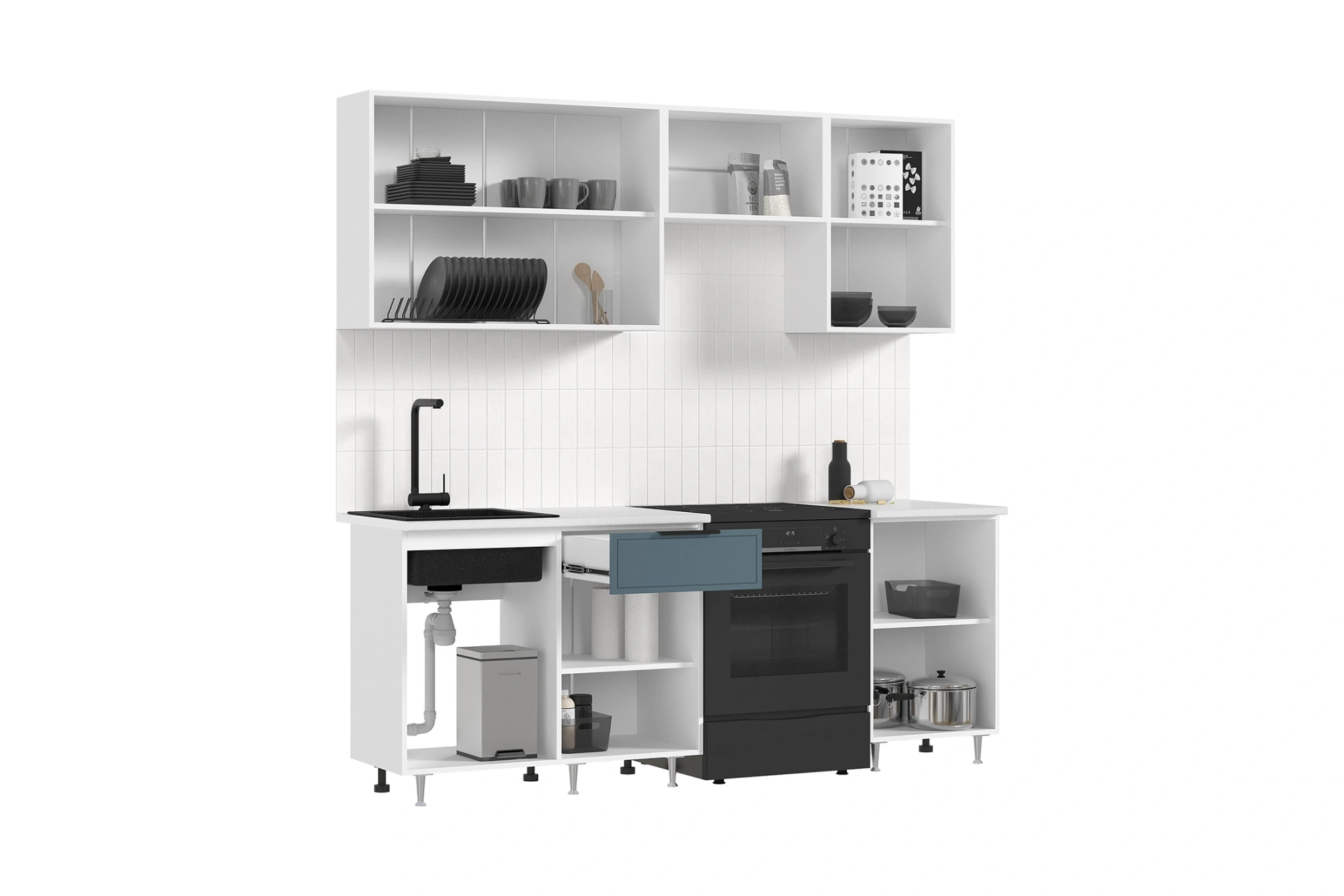 Кухня «Николь» Браш Блю/Белый 2.1 м