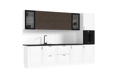 Кухня «Престиж» 3 метра компоновка №1 Браш Вайт/Орех Прайм