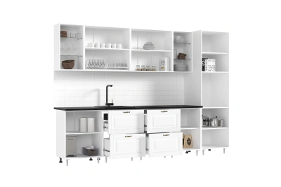 Кухня «Престиж» 3 метра компоновка №1 Браш Вайт/Жемчуг Прайм