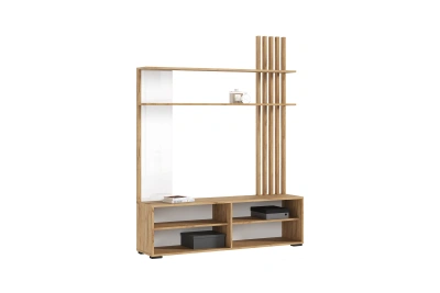 Гостиная «Роджина» Центр. секция Дуб крафт/Белый глянец (Ш*В*Г) 1400х1810х350 мм