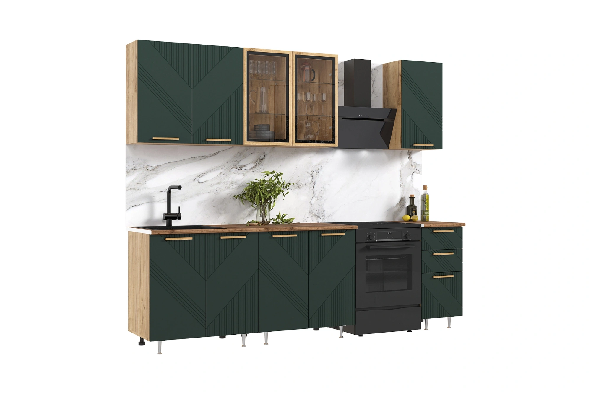 Кухня «Ирис» Браш Мени Грин/Дуб крафт 2 метра компановка №2