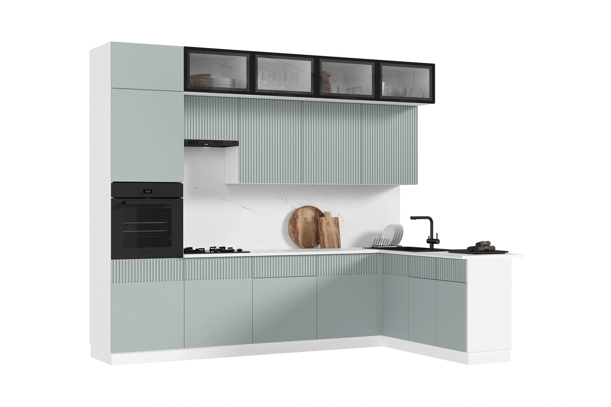 Кухня «Оливия» угловая Шарли Бриз/Белый 3.0*1.8 м