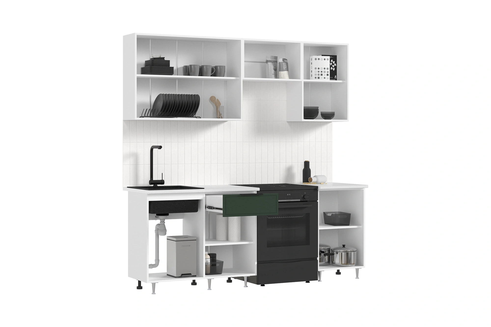Кухня «Николь» Темно-Зеленый/Белый 2.1 м