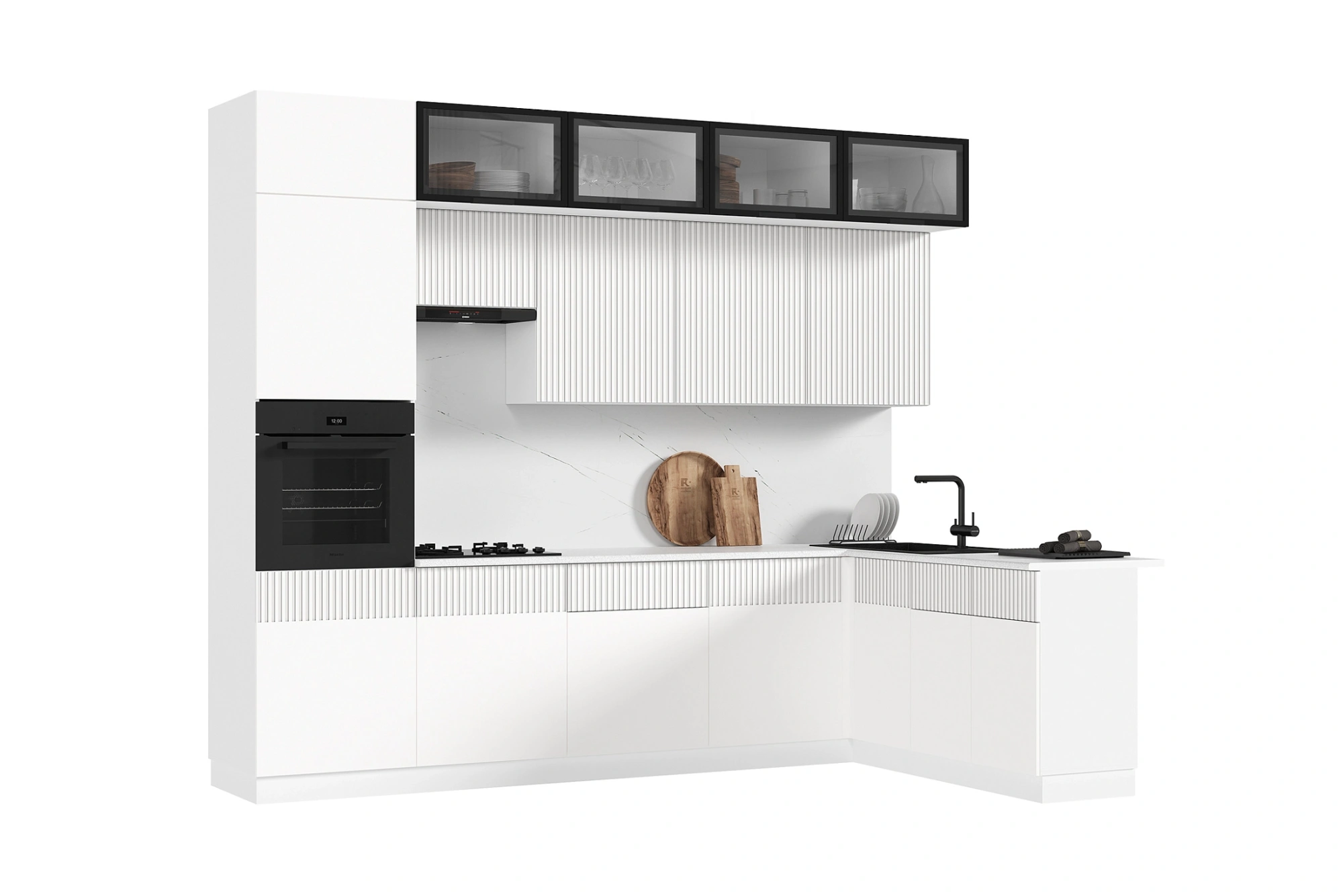 Кухня «Оливия» угловая Шарли Белый/Белый 3.0*1.8 м