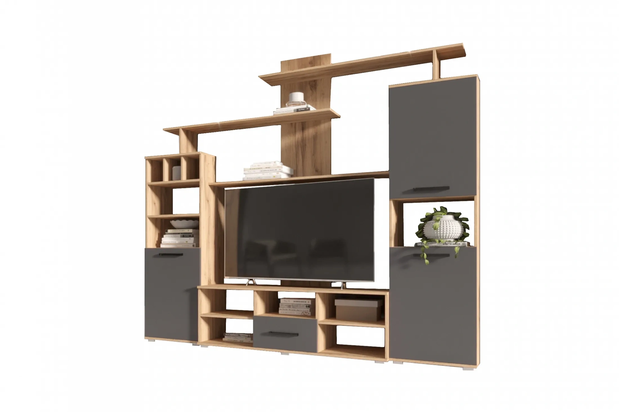 Гостиная «Мини-2» Графит/Дуб крафт (ШхВхГ) 2354х2152х450 мм