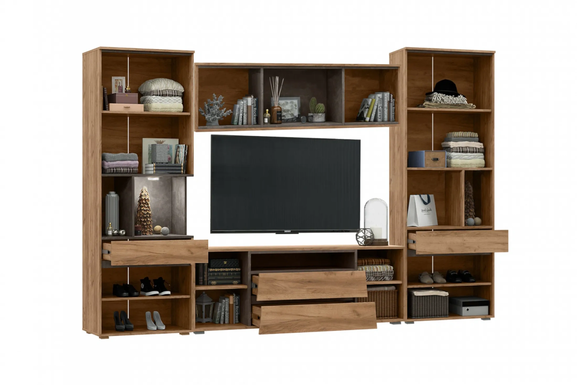 Гостиная «Соренто» Дуб крафт/Бетон темный Комплектации 2 (ШхВхГ) 2808х2006х418 мм