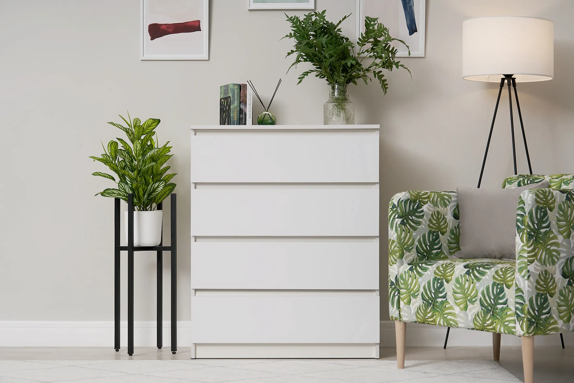 Комод «Челси» 800 (4 ящика) Белый глянец/белый (ШхВхГ) 802х994х450 мм