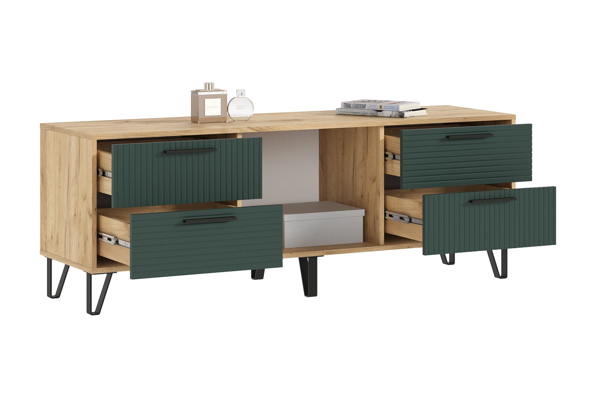 Тумба под ТВ «Флэш» Браш Мени Грин/Дуб крафт (ШхВхГ) 1502х542х426 мм