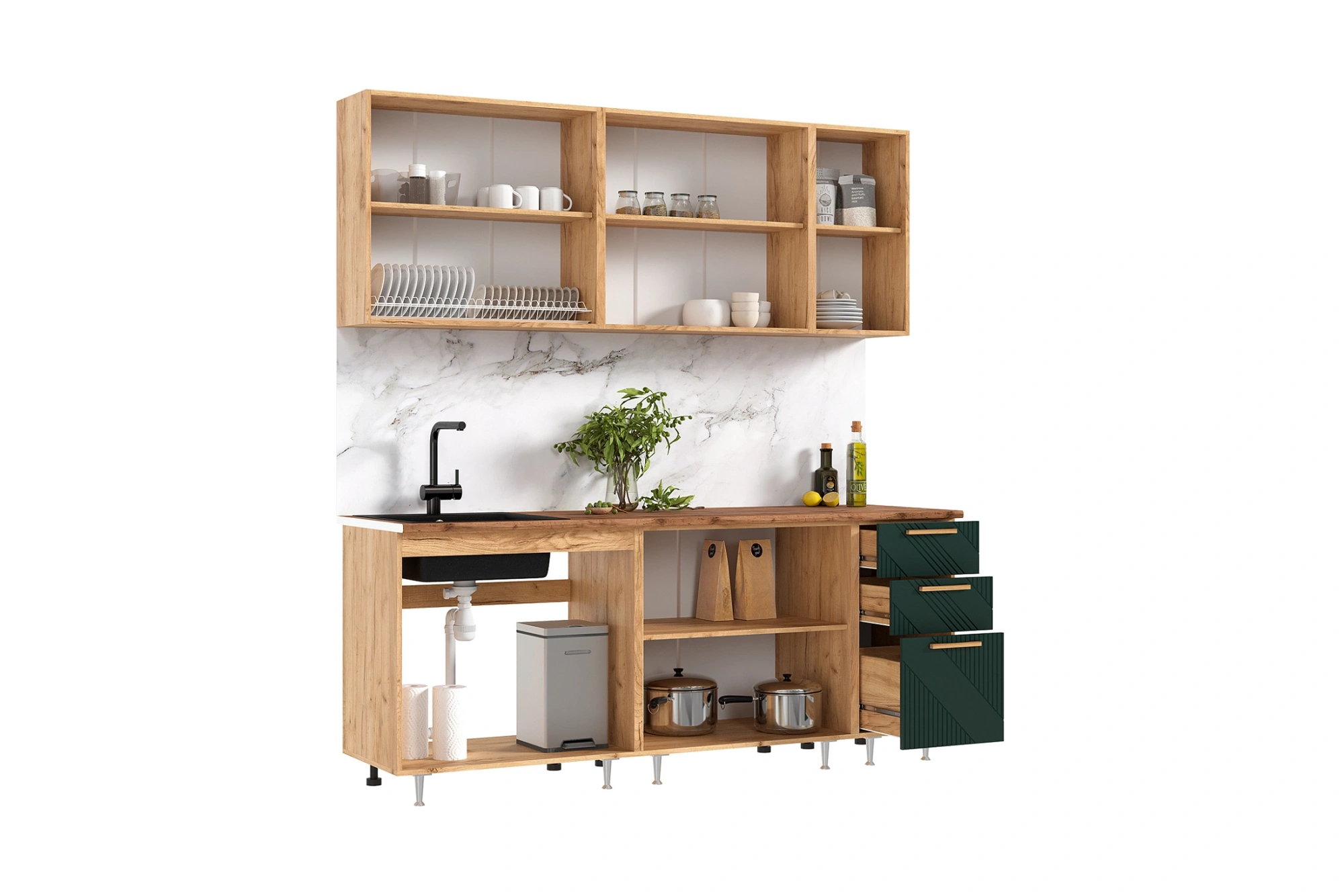 Кухня «Ирис» Браш Мени Грин/Дуб крафт 2 метра