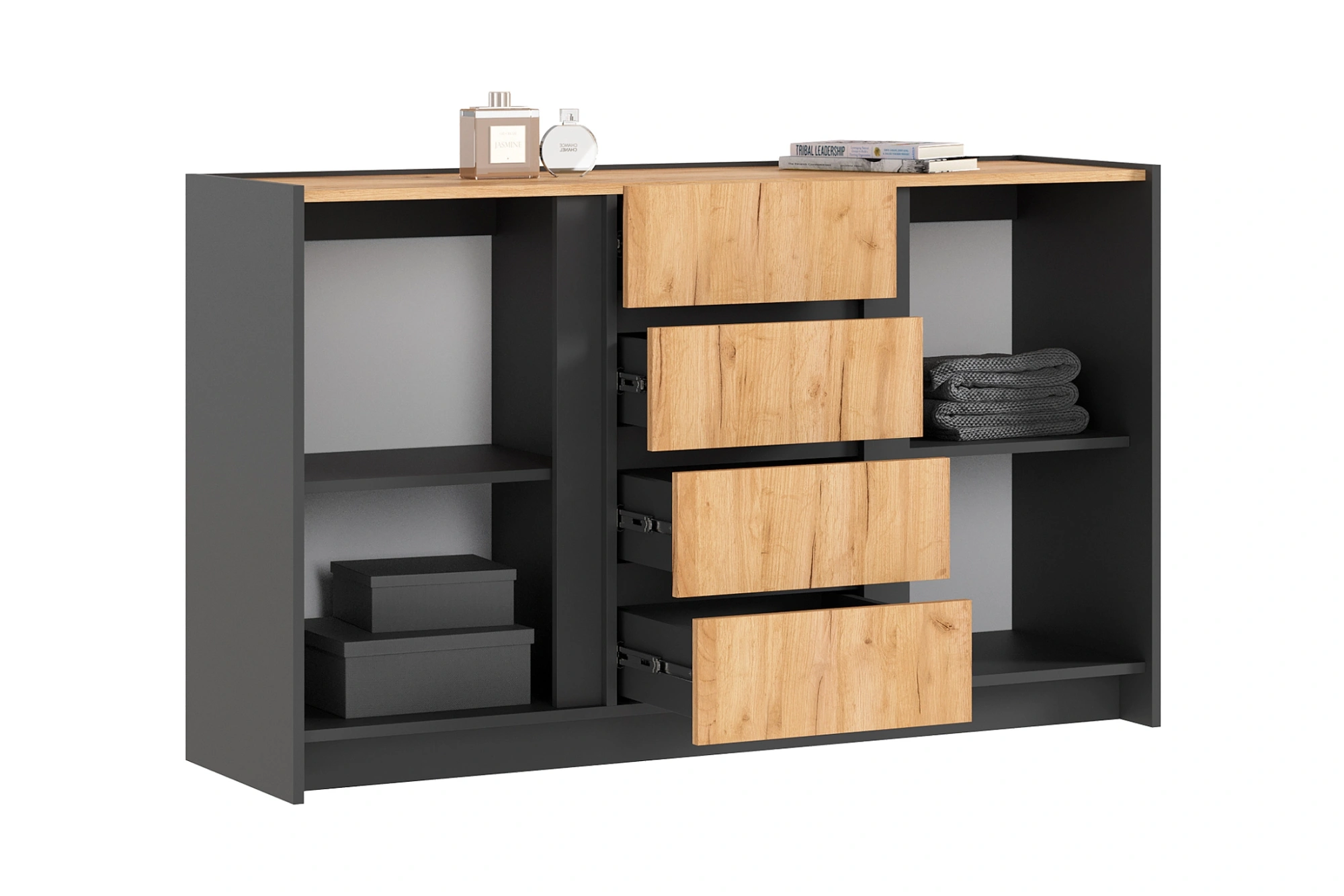 Комод «Остин» Дуб Крафт/Графит (Ш*В*Г) 1400х840х400 мм