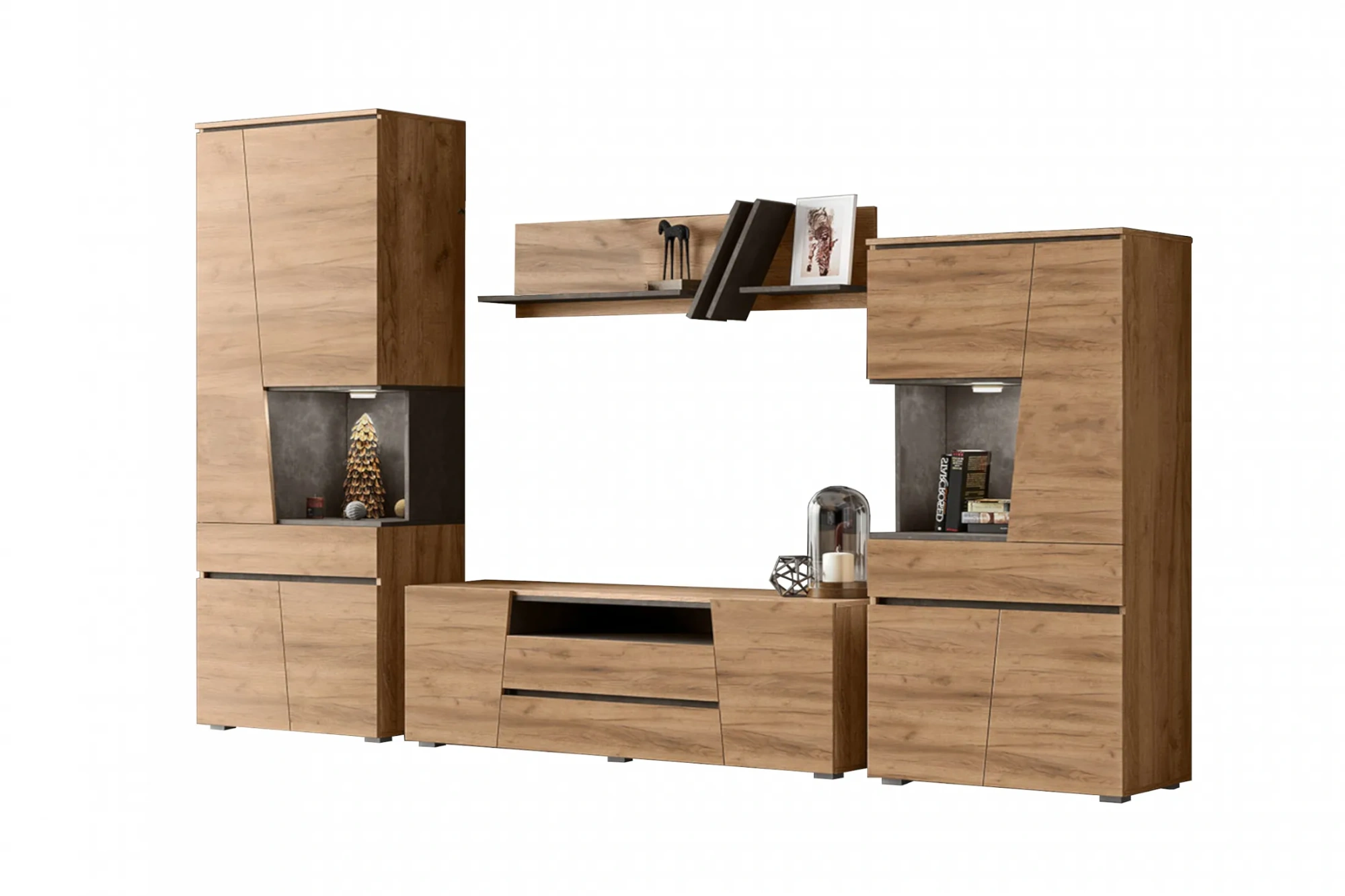 Гостиная «Соренто» Дуб крафт/Бетон темный Комплектации 1 (ШхВхГ) 2808х2006х418 мм