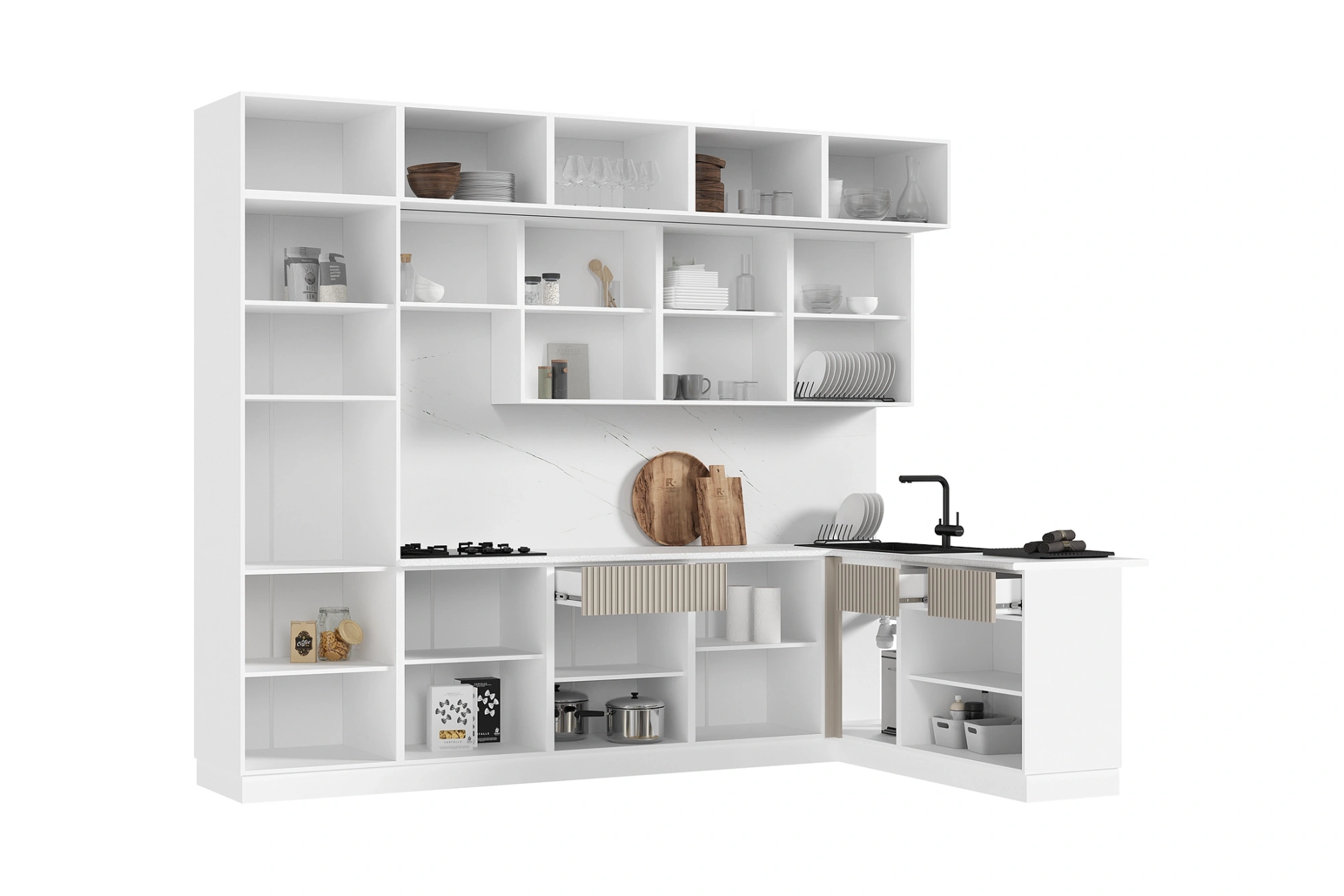 Кухня «Оливия» угловая Шарли Мокко/Белый 3.0*1.8 м