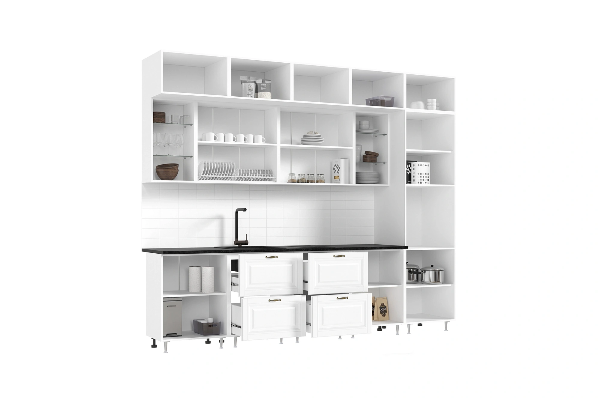 Кухня «Престиж» 3 метра компоновка №2 Браш Вайт/Прайм Жемчуг