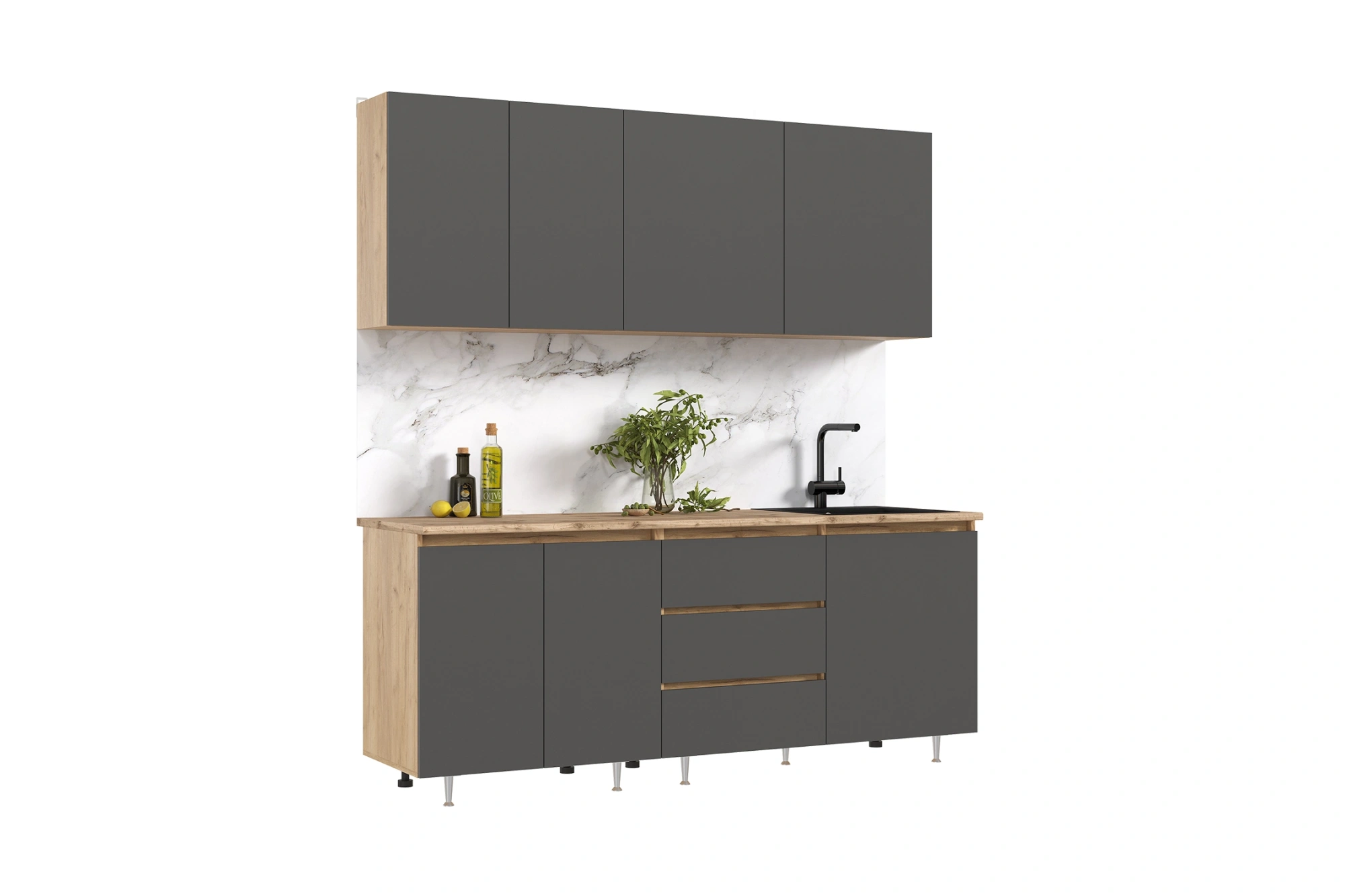 Кухня «Челси» Графит/Дуб крафт/Кастило 2 метра компоновка №2